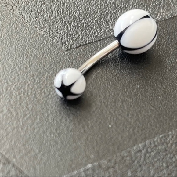 NEW Black And White Star belly button ring barbell - Picture 2 of 2